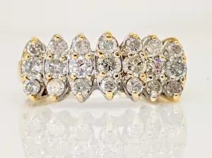 10K .93 CARAT TOTAL WEIGHT I1 J-K DIAMOND ROUND (21) CLUSTER ESTATE RING 3.2 GRAMS