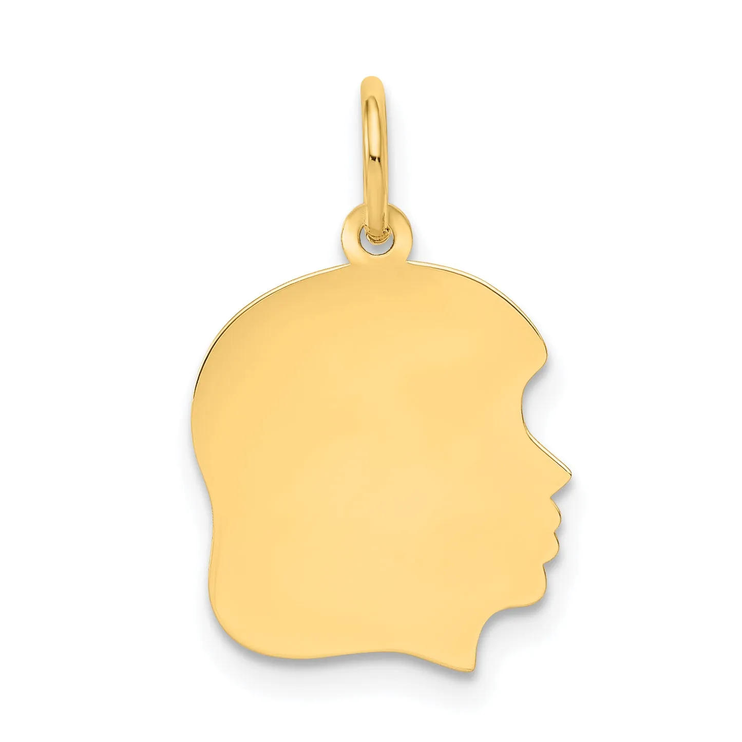 10K Gold Engravable Girl Head Charm Right-Facing Polished Finish