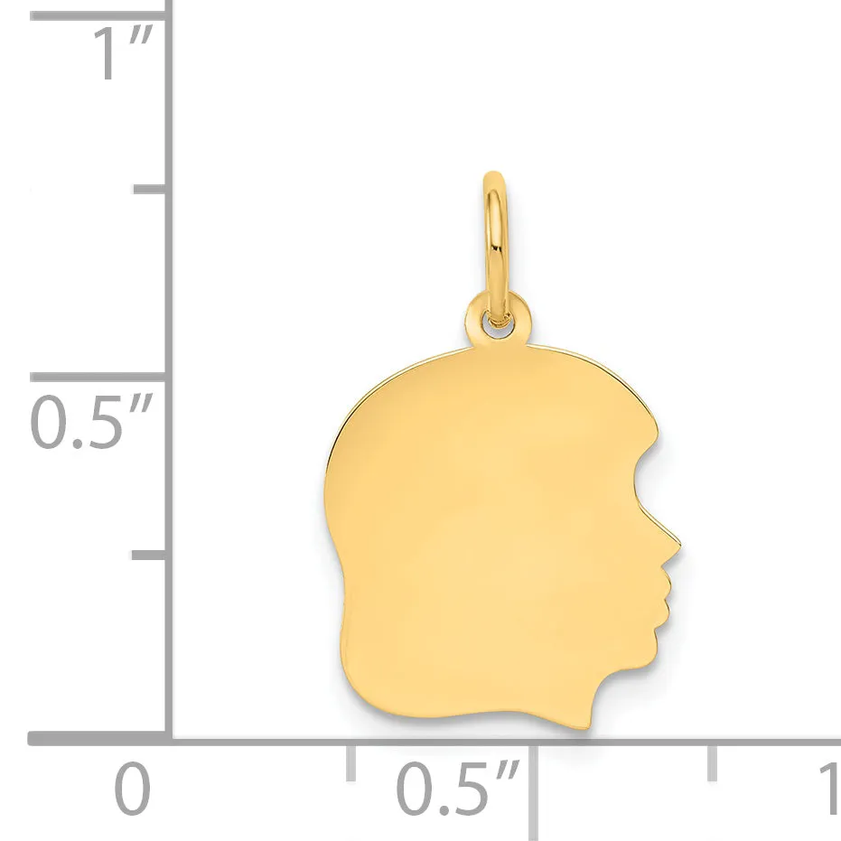10K Gold Engravable Girl Head Charm Right-Facing Polished Finish