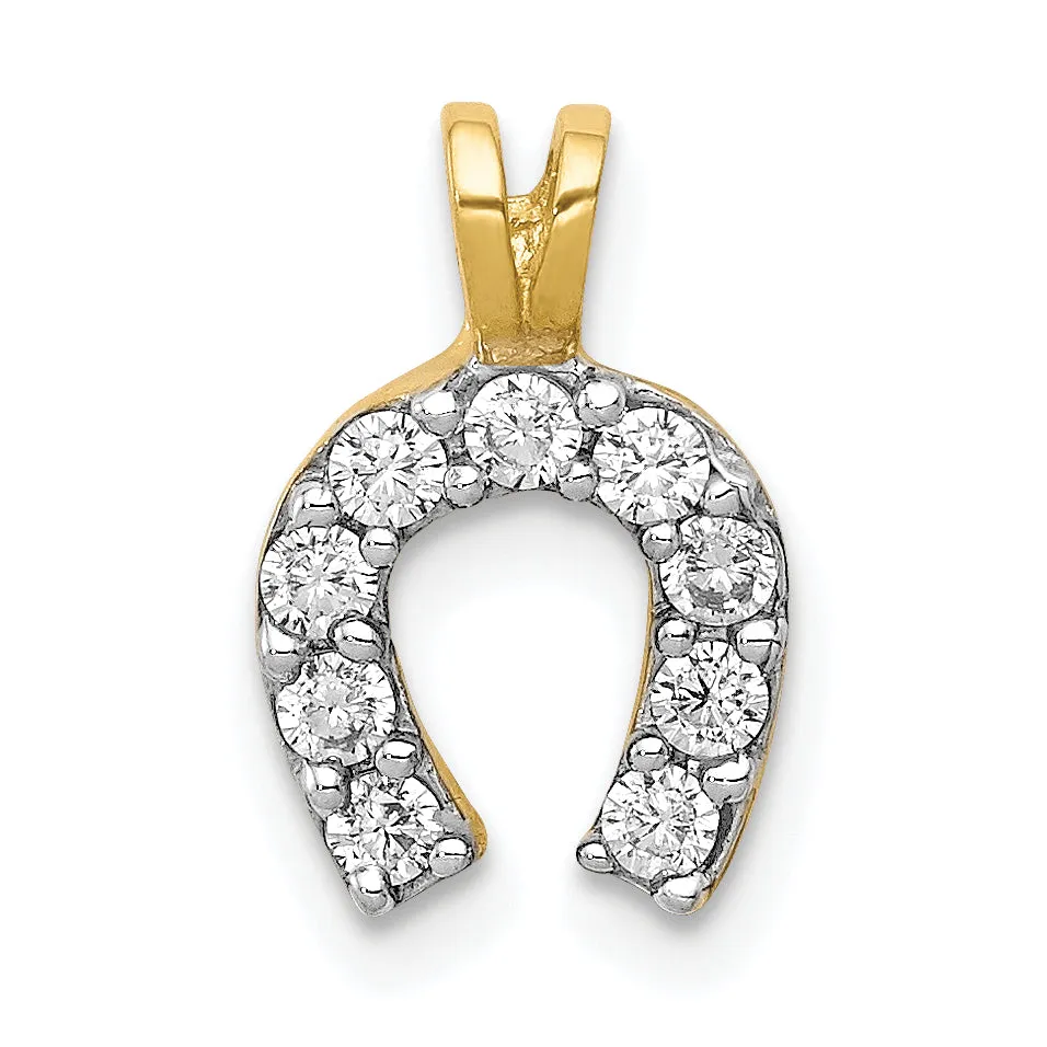 10K Gold Polished Horseshoe Charm with CZ Stones for Luck and Style