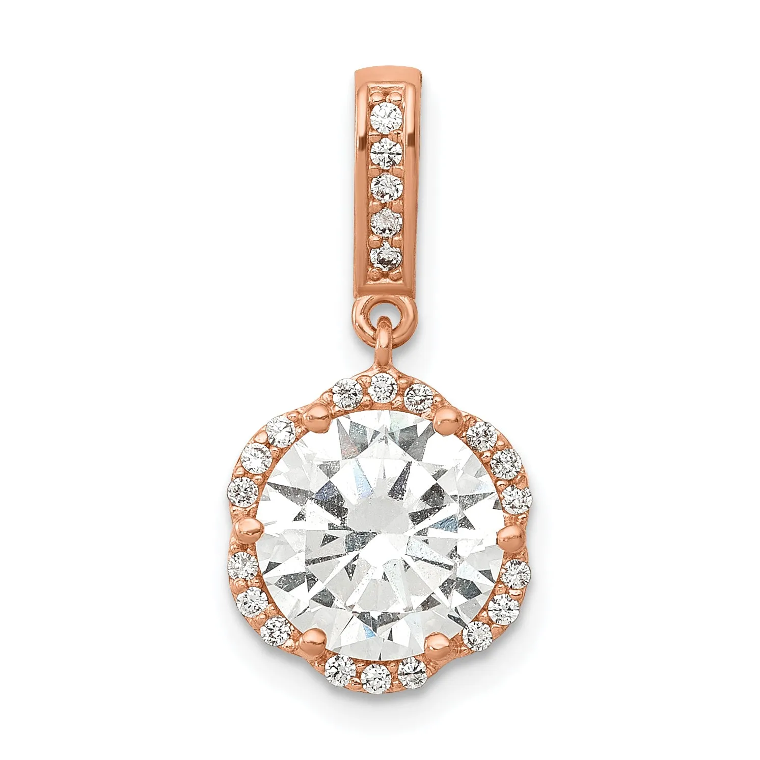 10K Rose Gold CZ Pendant with Polished Finish & Prong Set Stones