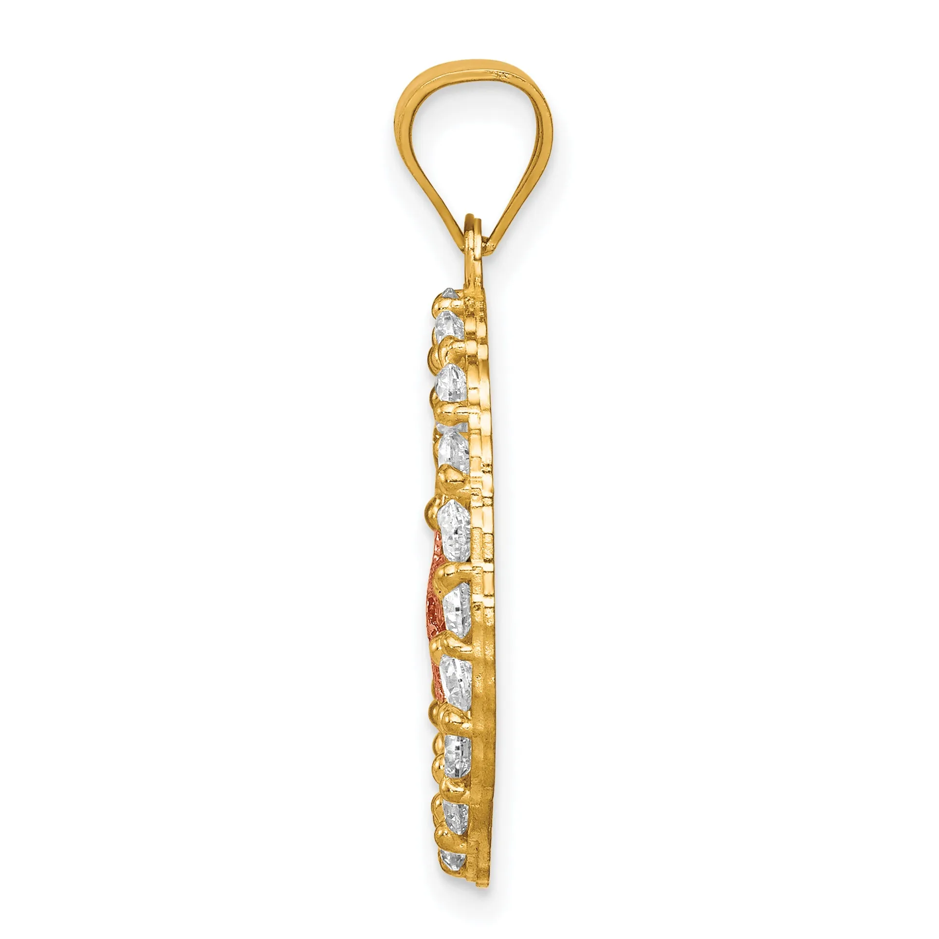 10K Two-Tone Gold Cross Pendant with CZ Stones and Polished Finish