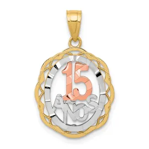 10K Two-Tone Gold Sweet 15 Oval Pendant with Polished Rhodium Finish