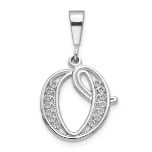 10K White Gold Filigree Initial O Pendant with Polished Rhodium Finish