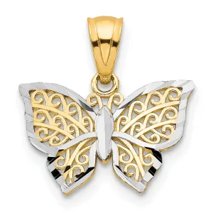 10K Yellow Gold Butterfly Charm with Rhodium Accent, Polished Finish