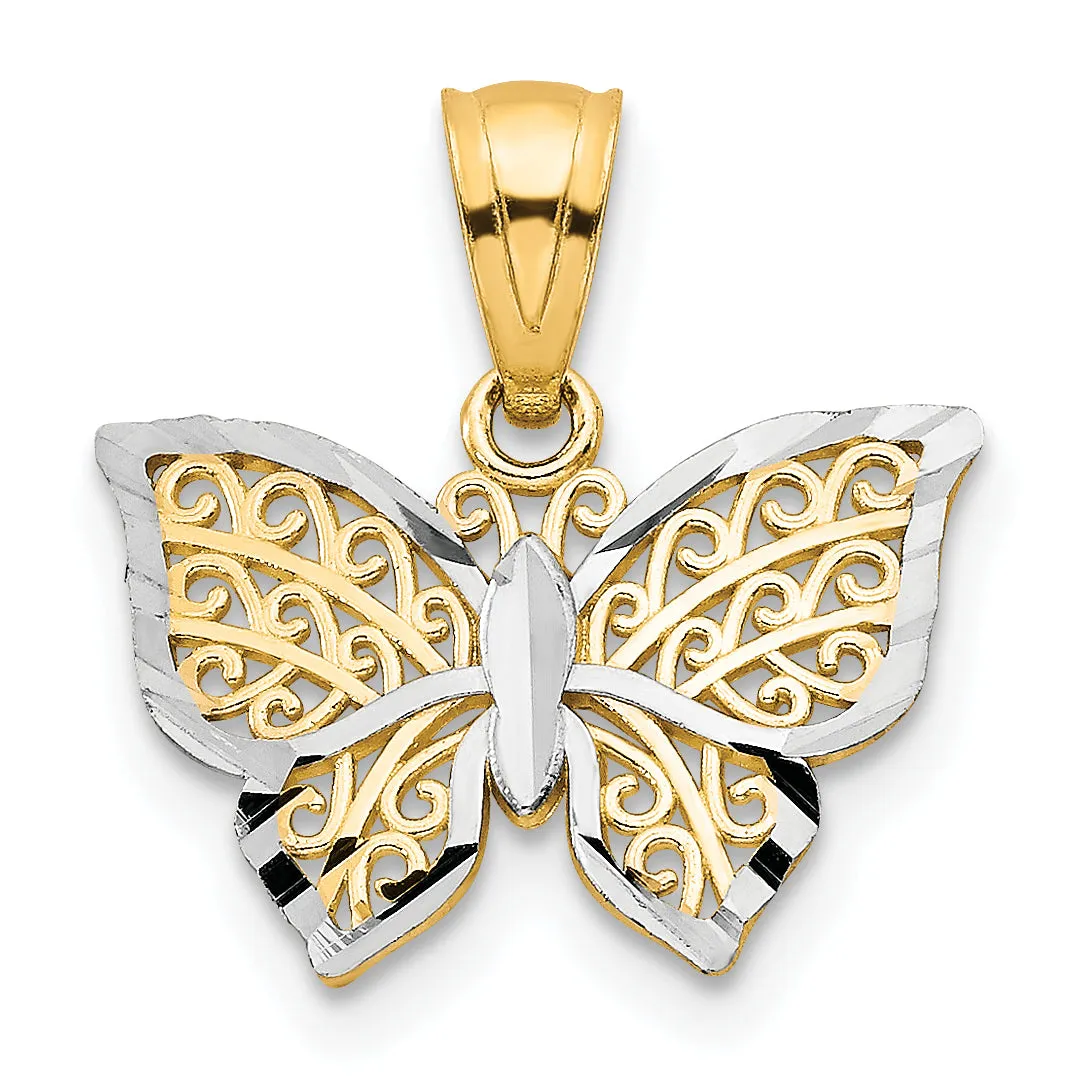 10K Yellow Gold Butterfly Charm with Rhodium Accent, Polished Finish