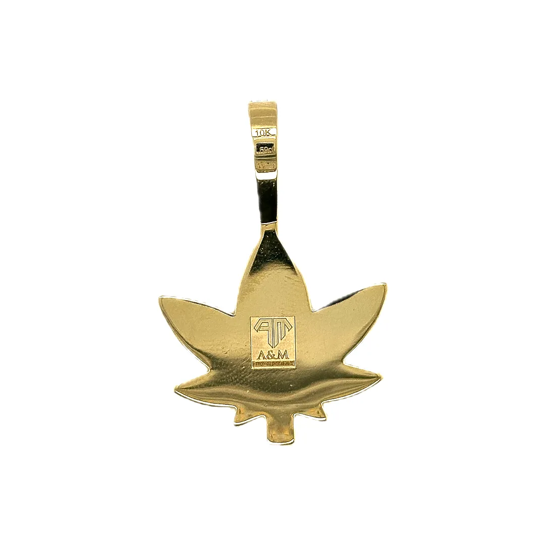 10K Yellow Gold Marijuana Leaf Diamond Pendant 1.59 CT 1.5"