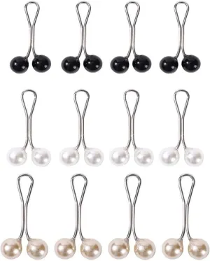 12Pcs Multicolor Headscarf Pearl Pins Clips U Shape Hijab Scarf Lady Muslim Scarf Shawl Clips Scarf Brooches Pin Jewelry Accessories, Jewelry (Black&White&Gold)