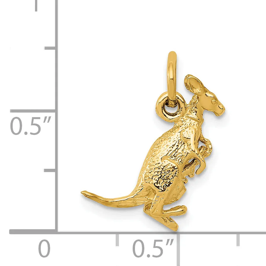 14K Gold 3D Kangaroo with Joey Charm Polished Finish