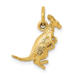 14K Gold 3D Kangaroo with Joey Charm Polished Finish
