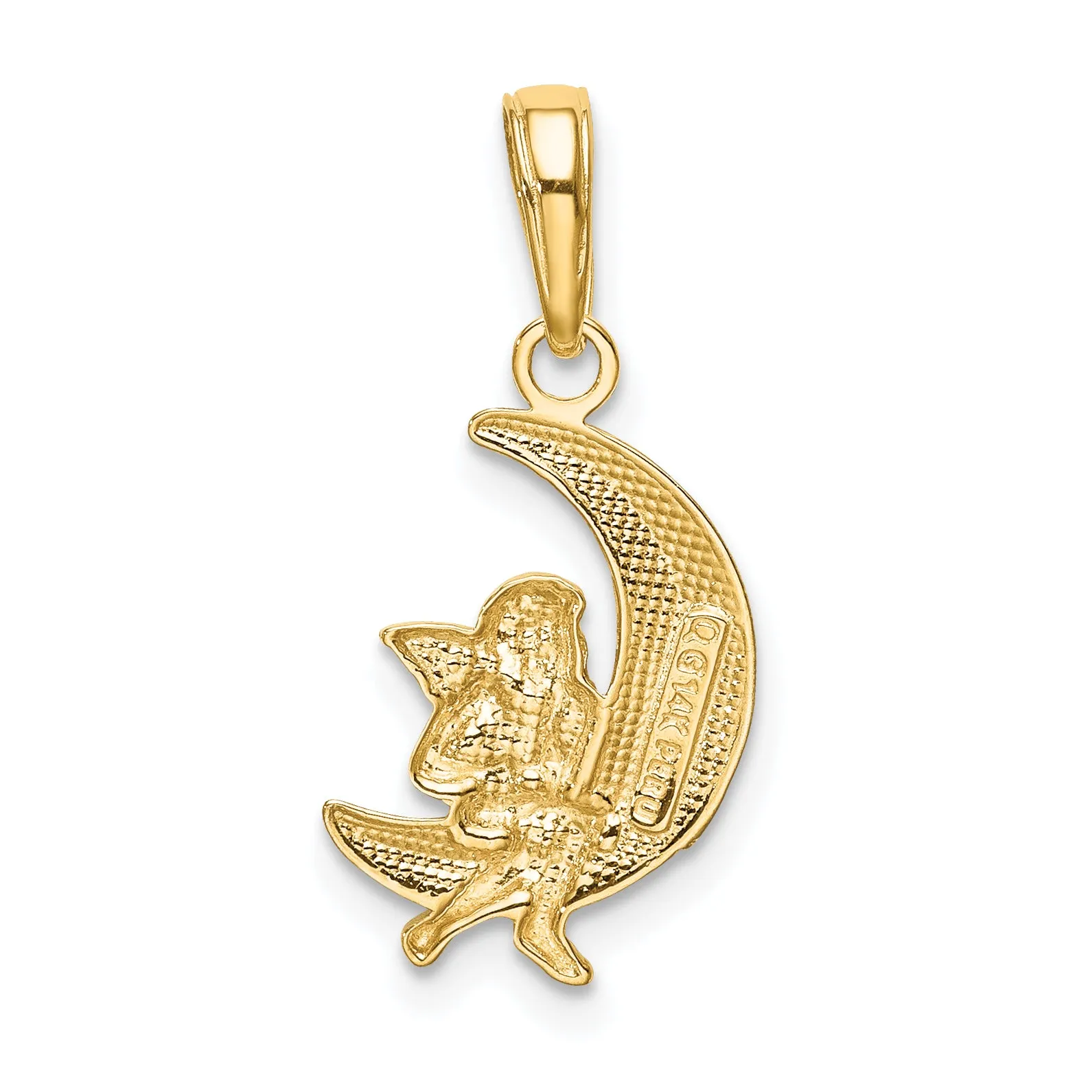 14K Gold and Rhodium Angel on Moon Pendant with Polished Finish