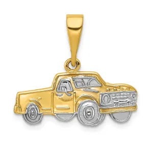 14K Gold and Rhodium Pick-up Truck Pendant with Polished Finish for Men