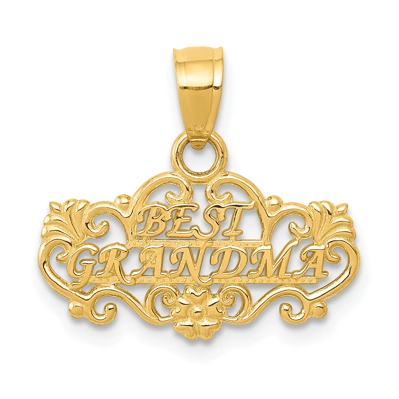14K Gold BEST GRANDMA Pendant Casted Solid Charm, Gift-Ready