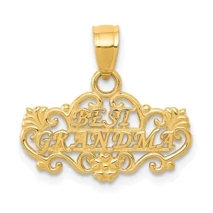 14K Gold BEST GRANDMA Pendant Casted Solid Charm, Gift-Ready