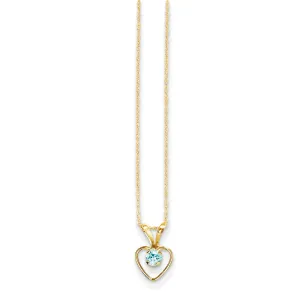 14K Gold Blue Zircon Heart Birthstone Necklace Elegant December Gift