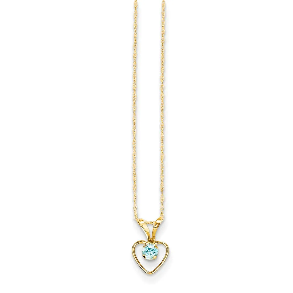 14K Gold Blue Zircon Heart Birthstone Necklace Elegant December Gift
