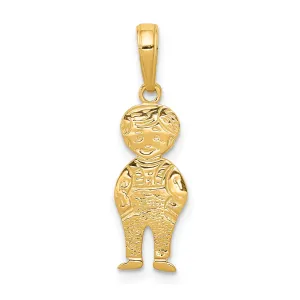 14K Gold Boy with Hands in Pocket Pendant  Solid, Textured Back Design