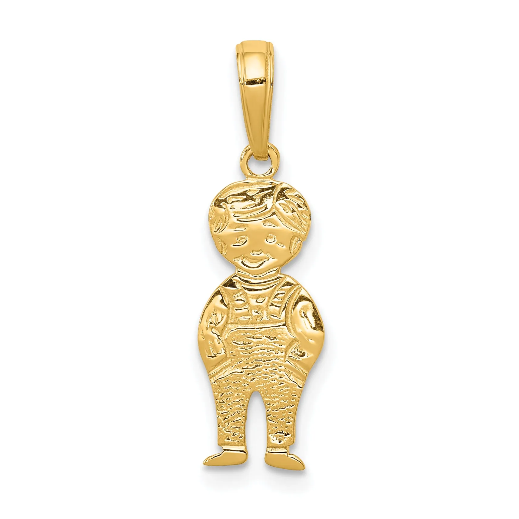 14K Gold Boy with Hands in Pocket Pendant  Solid, Textured Back Design