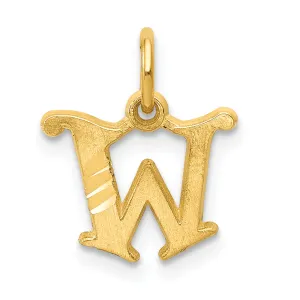 14K Gold Brushed W Initial Charm with Diamond-Cut Finish