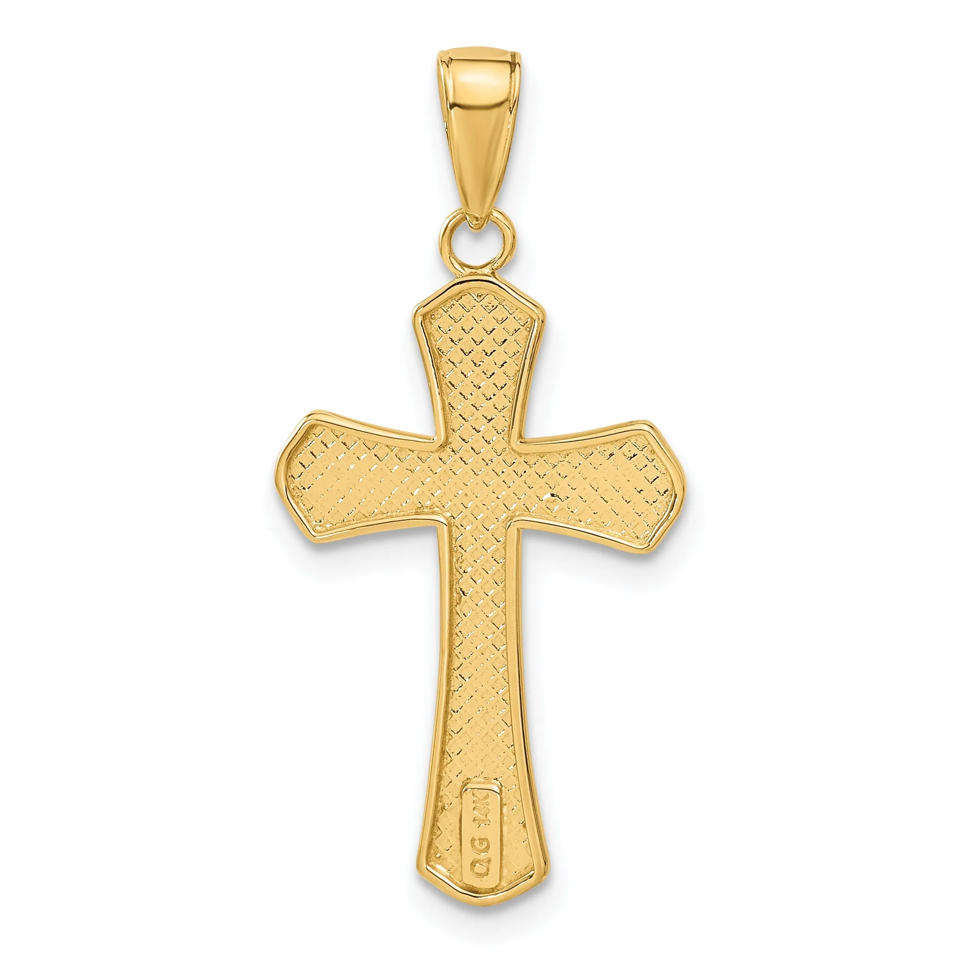 14K Gold Cross Pendant with Diamond-Cut Beveled Edges Solid & Casted