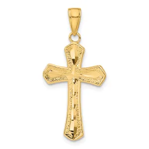 14K Gold Cross Pendant with Diamond-Cut Beveled Edges Solid & Casted
