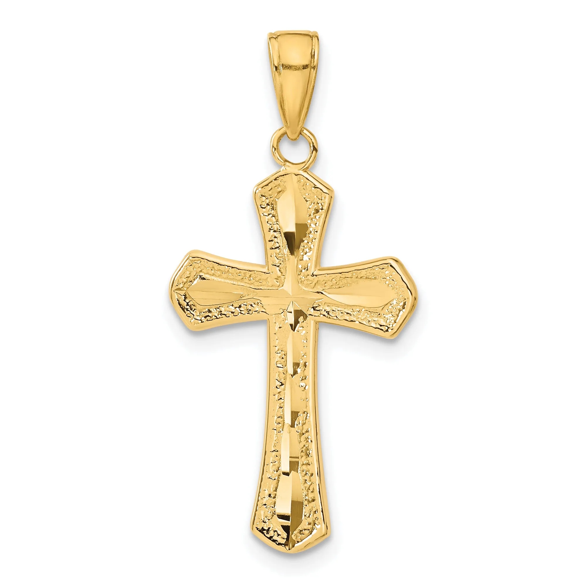 14K Gold Cross Pendant with Diamond-Cut Beveled Edges Solid & Casted