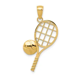 14K Gold Diamond-Cut Tennis Racquet Charm for Men  Solid, Polished & Elegant Sports Pendant