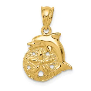 14K Gold Dolphin and Sanddollar Men's Charm Polished Textured Elegance