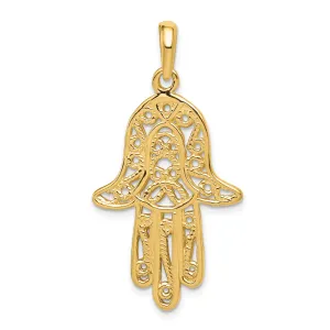 14K Gold Filigree Chamseh Pendant with Elegant Flat-Back Design