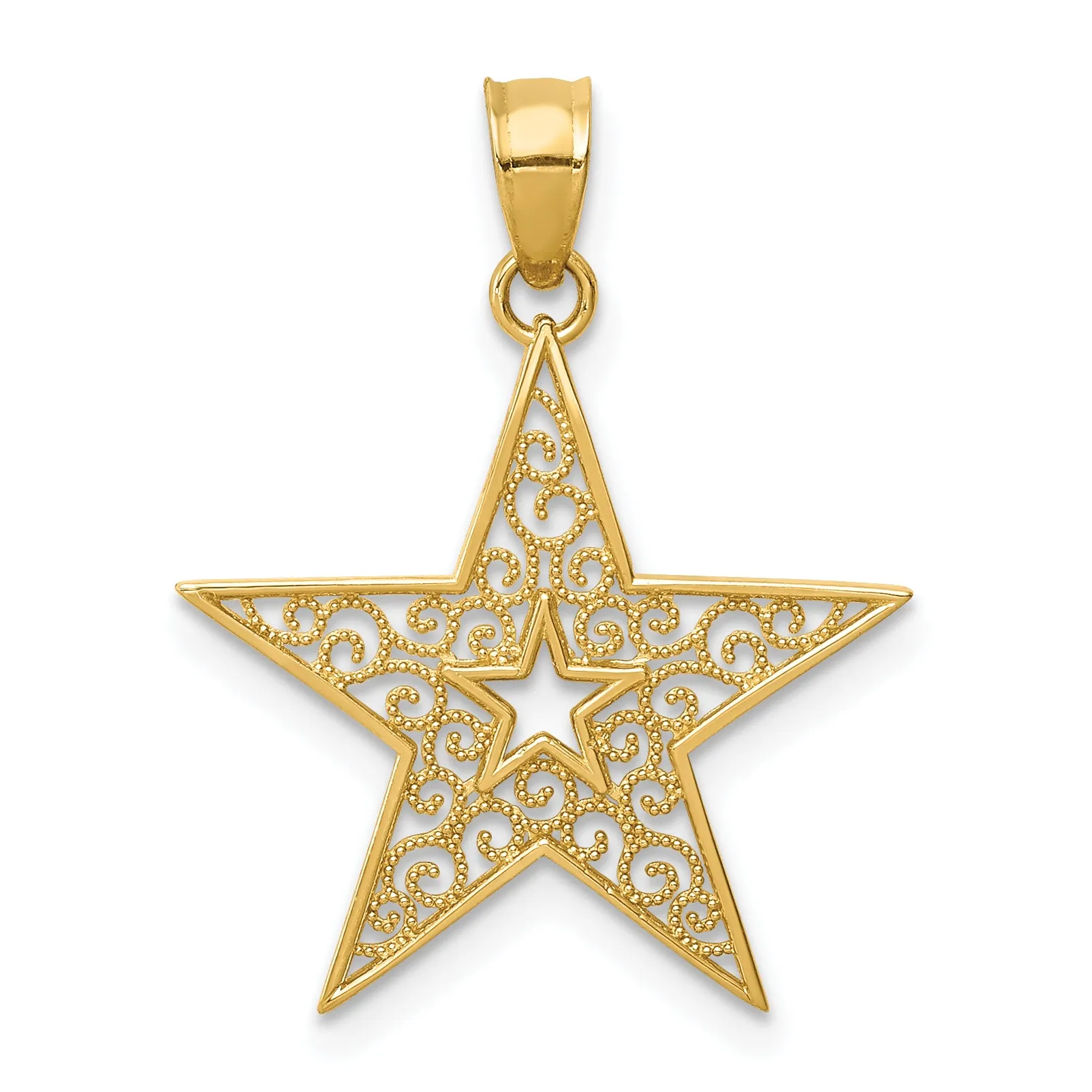 14K Gold Filigree Star Pendant with Polished Finish  Elegant and Timeless Design