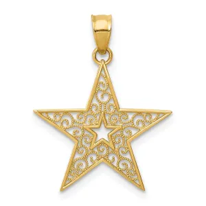 14K Gold Filigree Star Pendant with Polished Finish  Elegant and Timeless Design