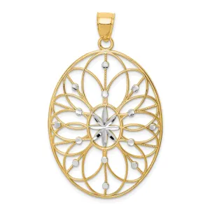 14K Gold Floral Medallion Pendant with Rhodium Accents, Polished Finish