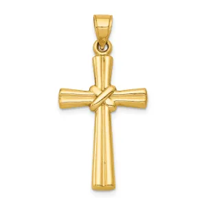 14K Gold Hollow Cross Pendant with Polished Reversible 3D Design