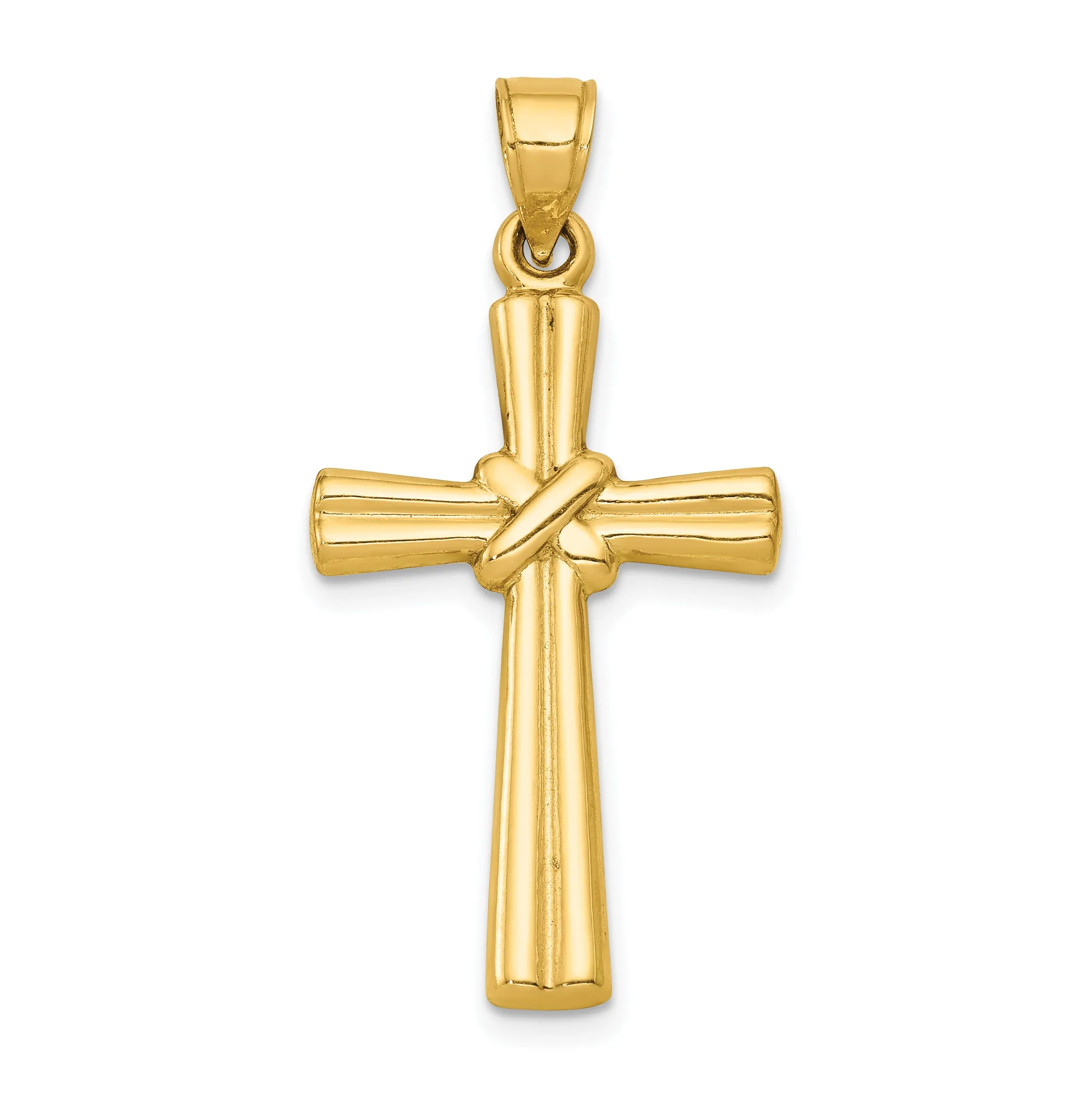 14K Gold Hollow Cross Pendant with Polished Reversible 3D Design