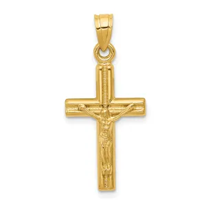 14K Gold Hollow Crucifix Pendant with Polished Finish