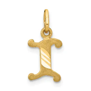 14K Gold Initial I Charm with Diamond-Cut Sandblasted Finish