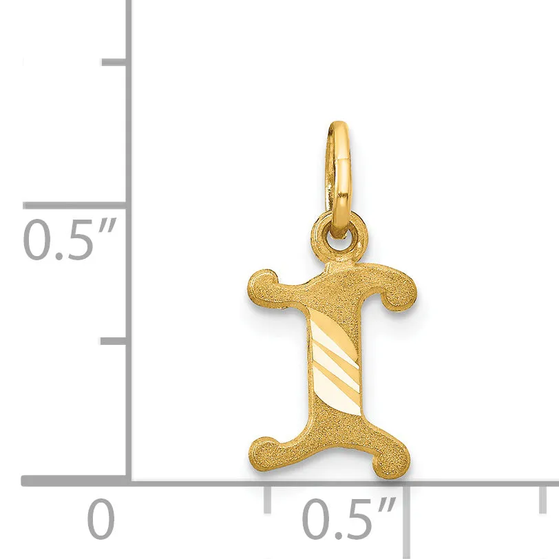 14K Gold Initial I Charm with Diamond-Cut Sandblasted Finish