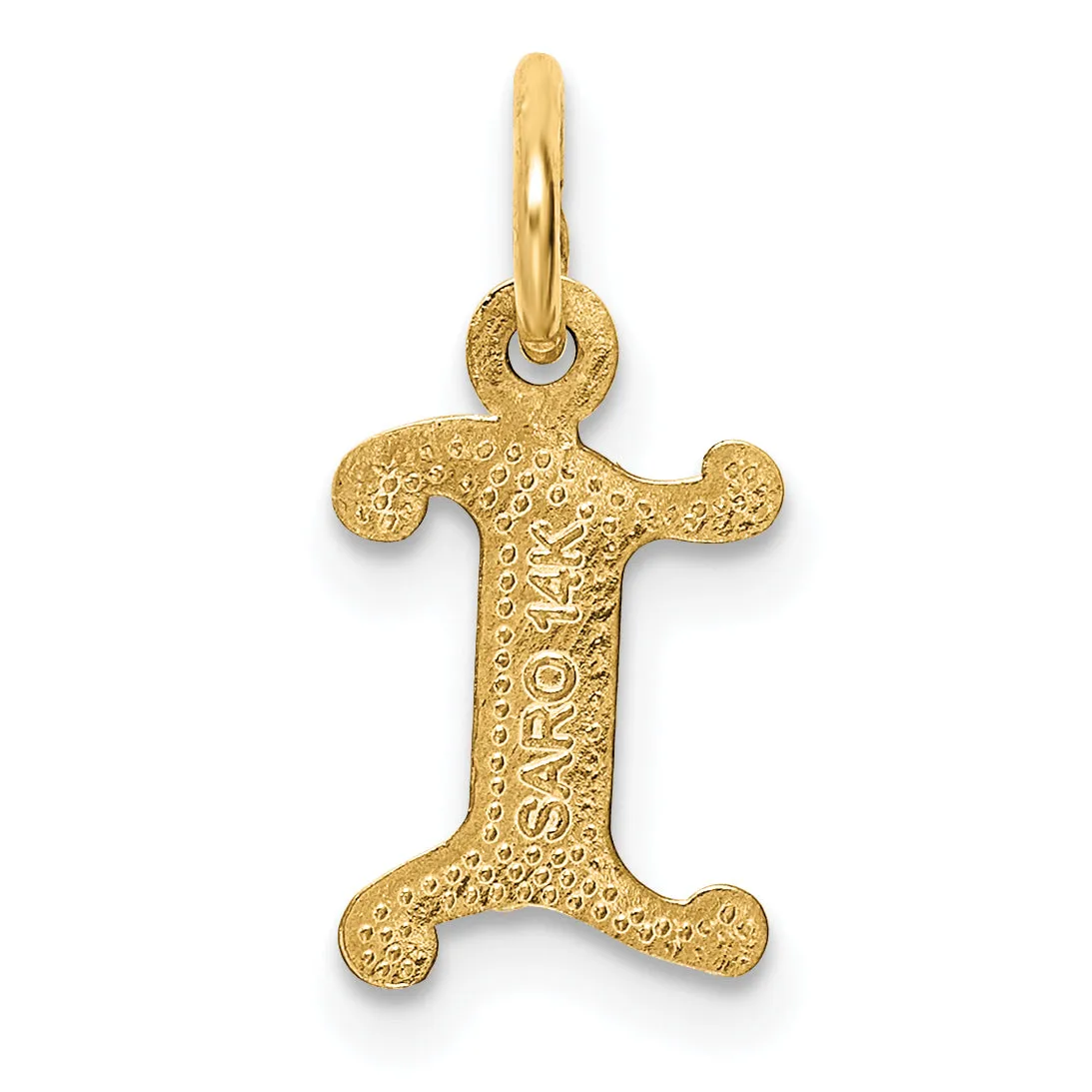 14K Gold Initial I Charm with Diamond-Cut Sandblasted Finish