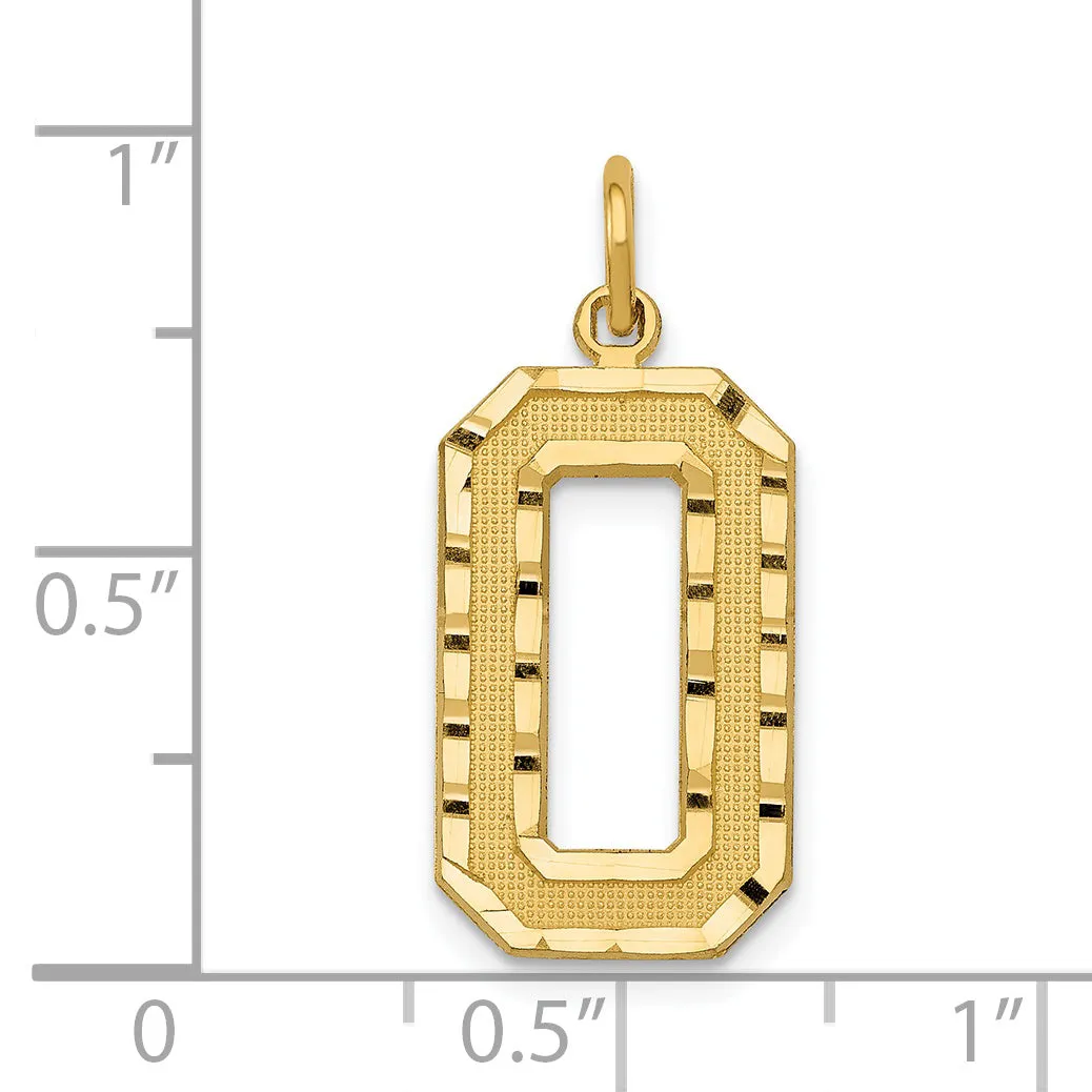 14K Gold Large Brushed Diamond-Cut Number 0 Charm