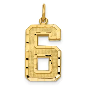 14K Gold Large Brushed Diamond-Cut Number 6 Charm Elegant, Themed Design