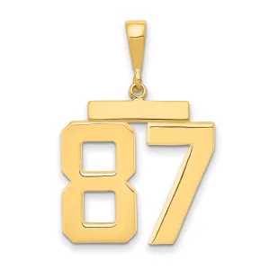 14K Gold Large Polished Number 87 Charm Casted Themed Design