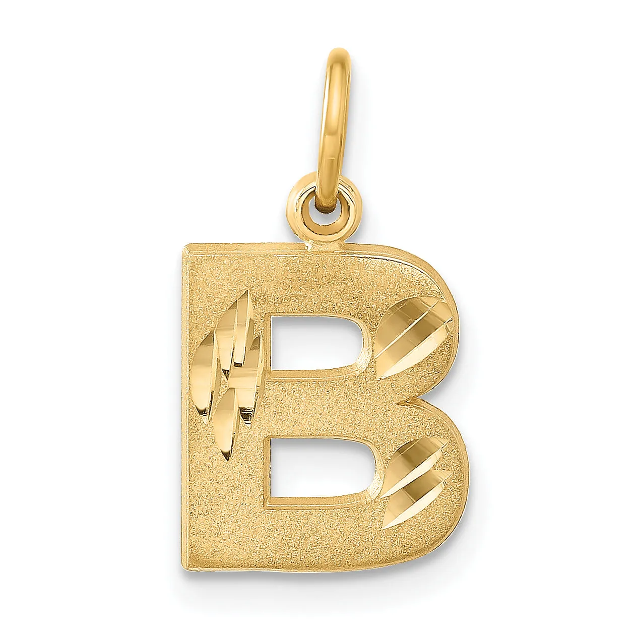 14K Gold Letter B Initial Charm with Diamond-Cut Sandblasted Finish Medium Size