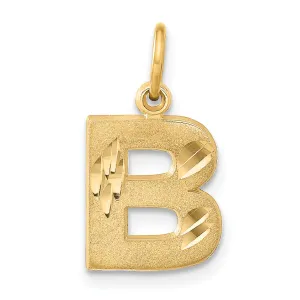 14K Gold Letter B Initial Charm with Diamond-Cut Sandblasted Finish Medium Size
