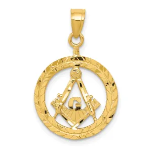 14K Gold Masonic Pendant for Men with Polished Diamond-Cut Design