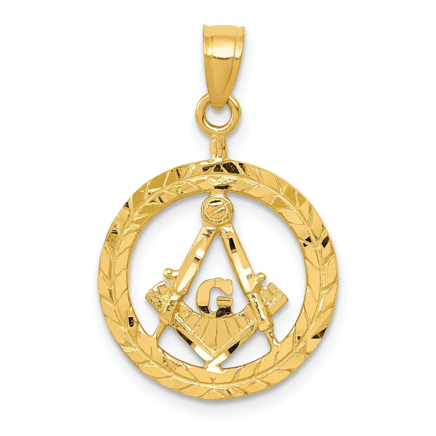 14K Gold Masonic Pendant for Men with Polished Diamond-Cut Design