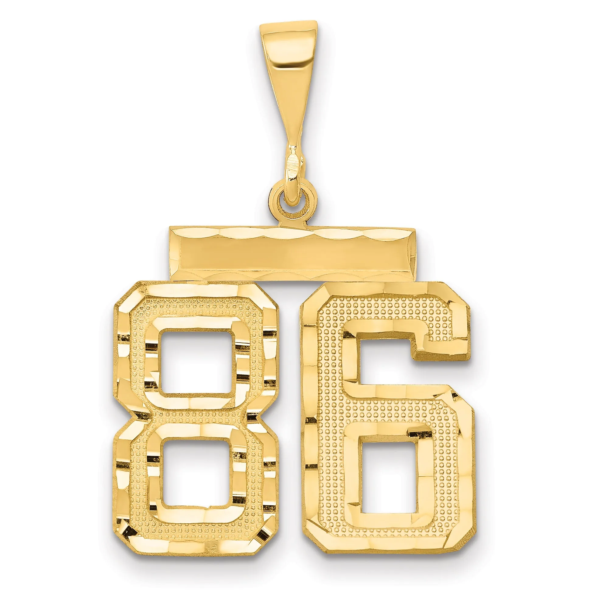 14K Gold Medium Diamond-Cut Number 86 Charm Polished & Themed
