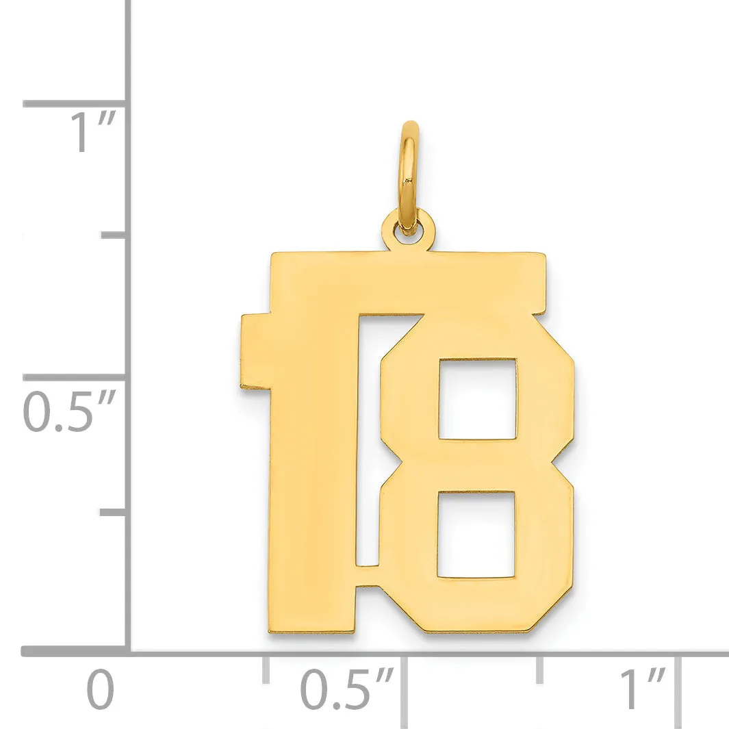 14K Gold Medium Polished Number 18 Charm by Sophia Jewelers