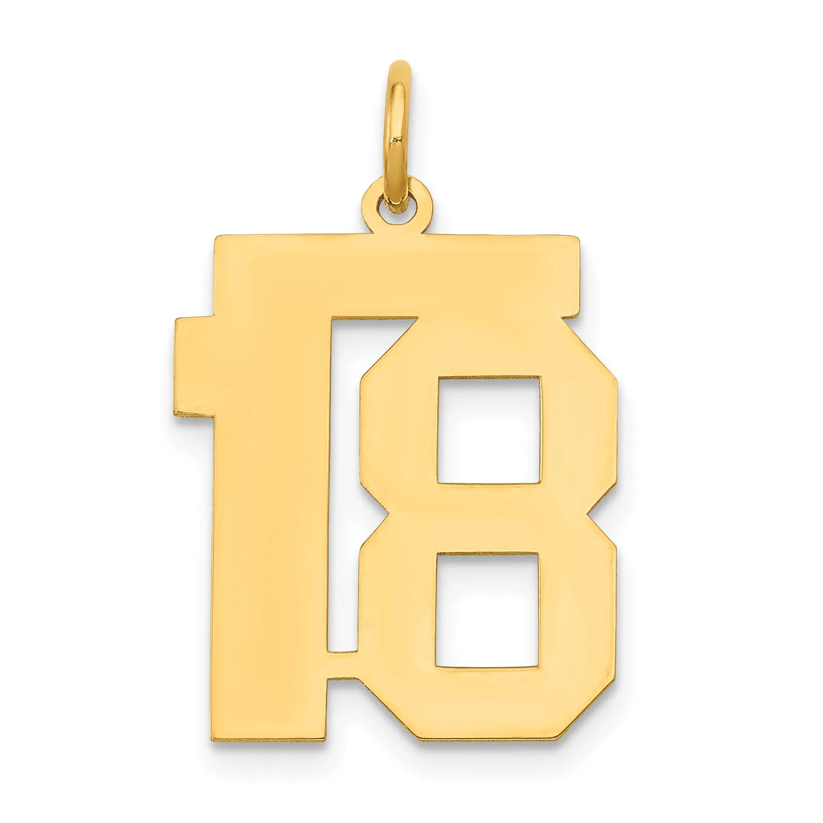 14K Gold Medium Polished Number 18 Charm by Sophia Jewelers