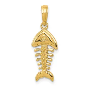 14K Gold Men's 3D Fish Bone Pendant with Polished Finish