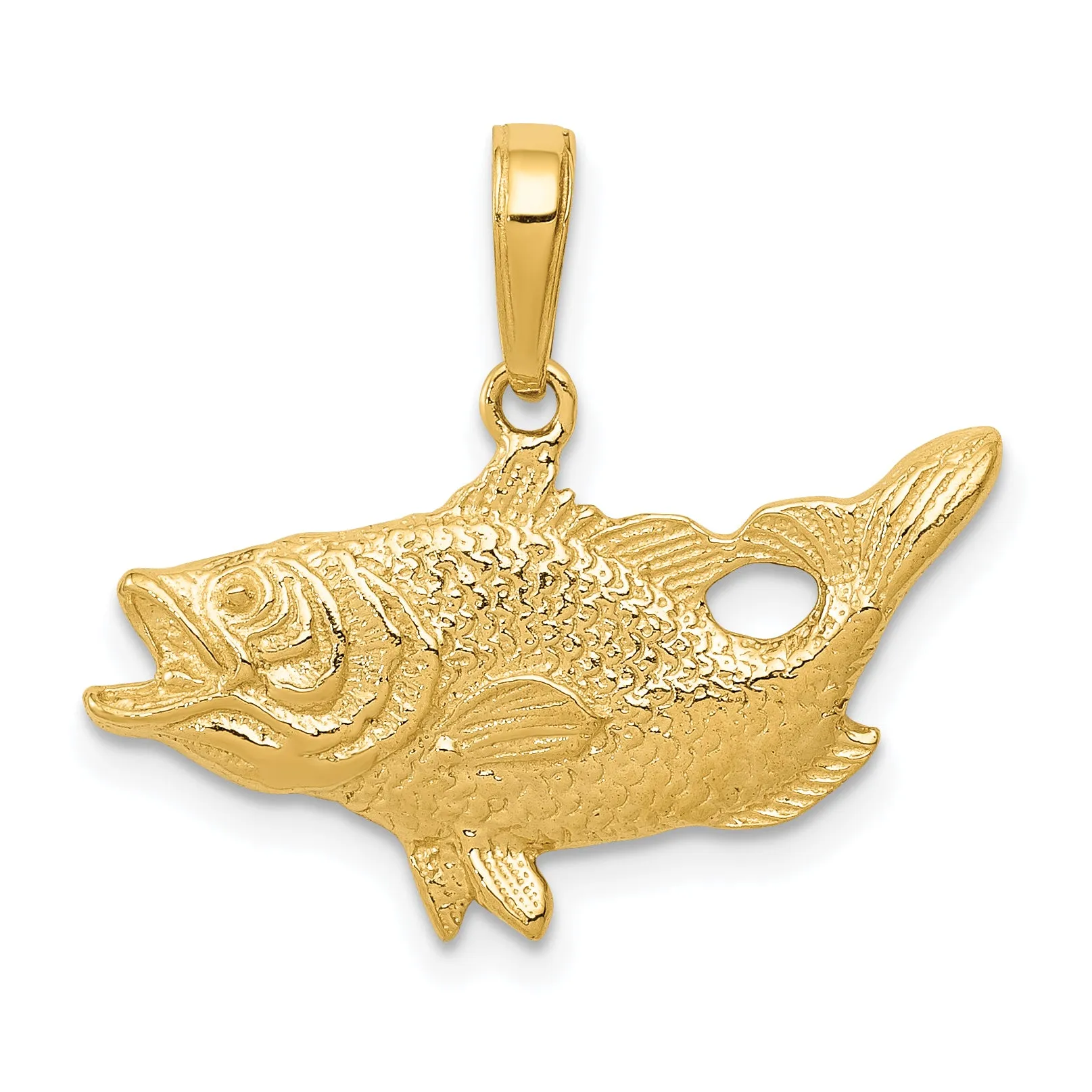 14K Gold Men's Bass Fish Pendant Solid and Casted